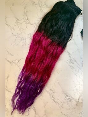 Black to Magenta Ombre Clip-In Hair Extensions - Vibrant Purple Ends 100% human